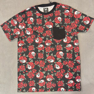 WXYZ MFG. CO Black Graphic Red Rose Skull Pocket T-Shirt Men's Medium WKS02C123